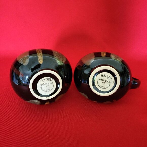 Sango Avanti Black Creamer and Sugar Set Ceramic Drip Glaze Mid Century Modern B - Picture 4 of 12